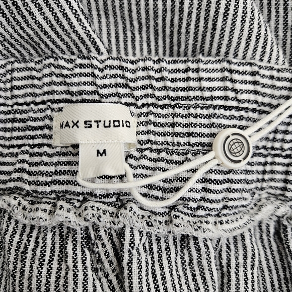 Max Studio Tapered Pants Linen Black Stripe High Rise Pull On Tie Belt Medium - Picture 5 of 7